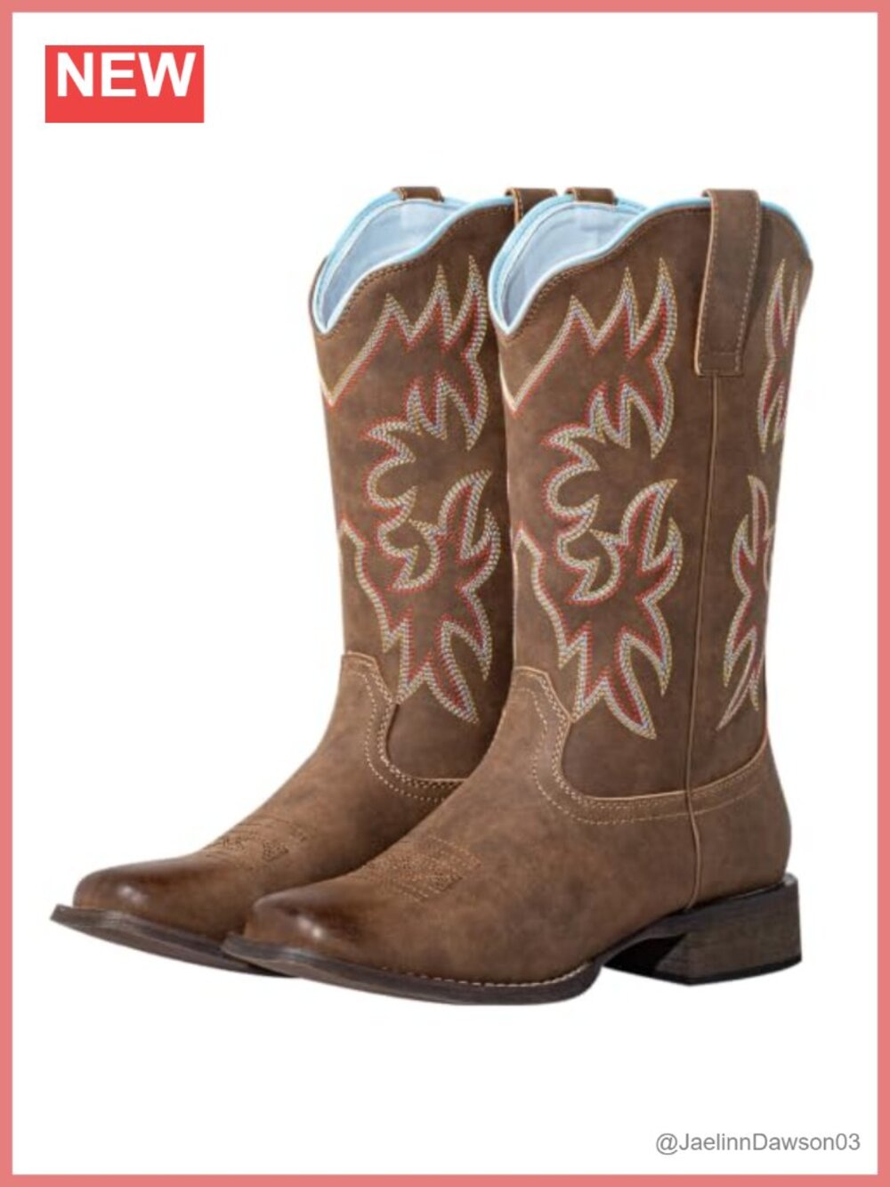 Womens Western Mid-Calf Cowgirl Boots Square Toe Wide Calf Faux Leather